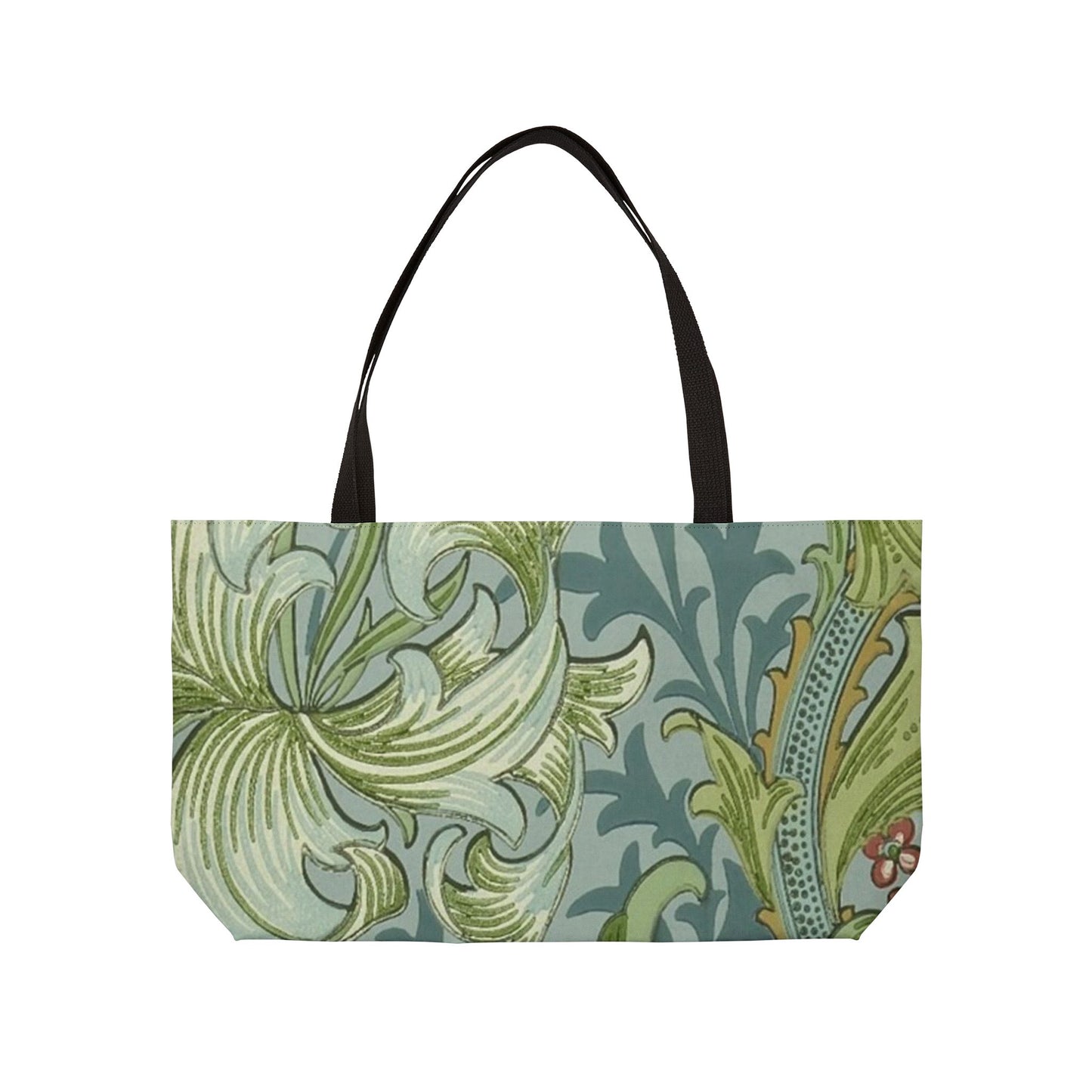 William Morris Floral Leaves Weekender Tote Bag Black Handle