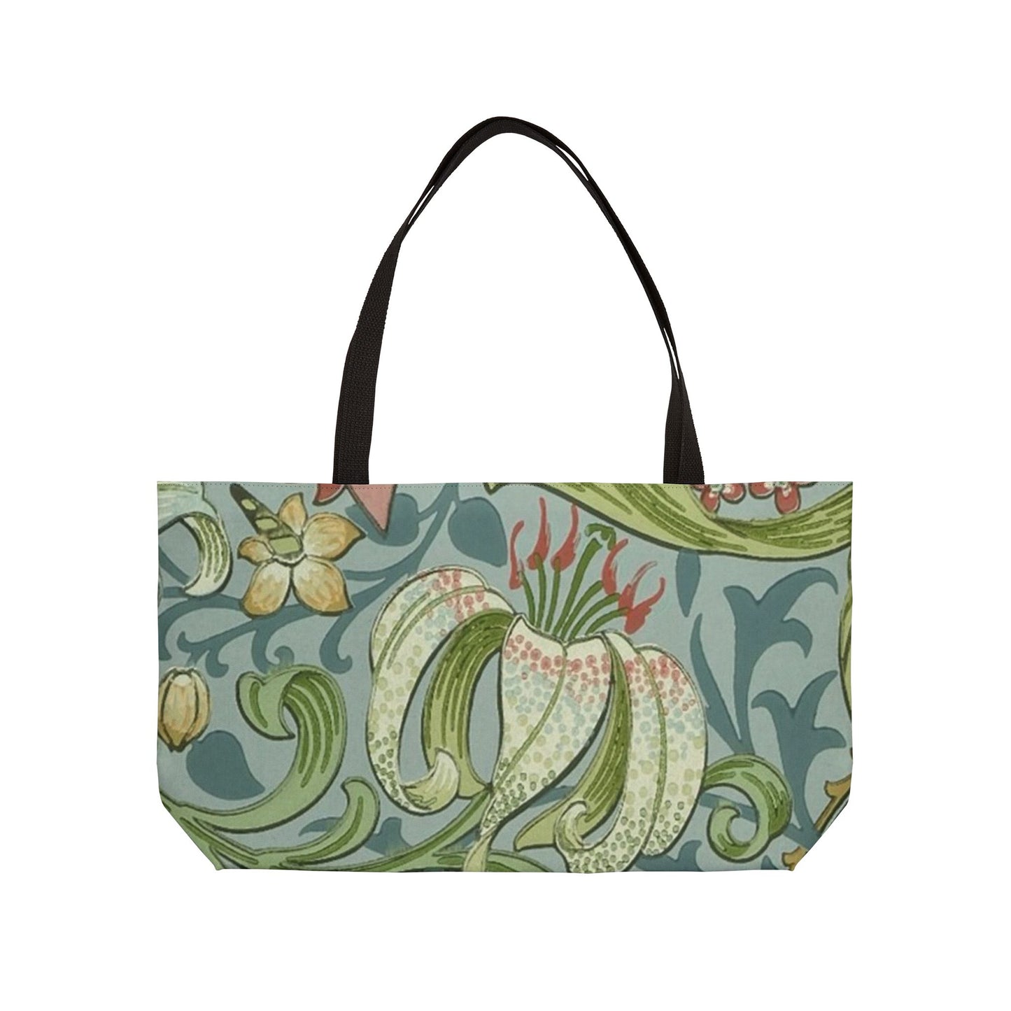 William Morris Floral Leaves Weekender Tote Bag Black Handle