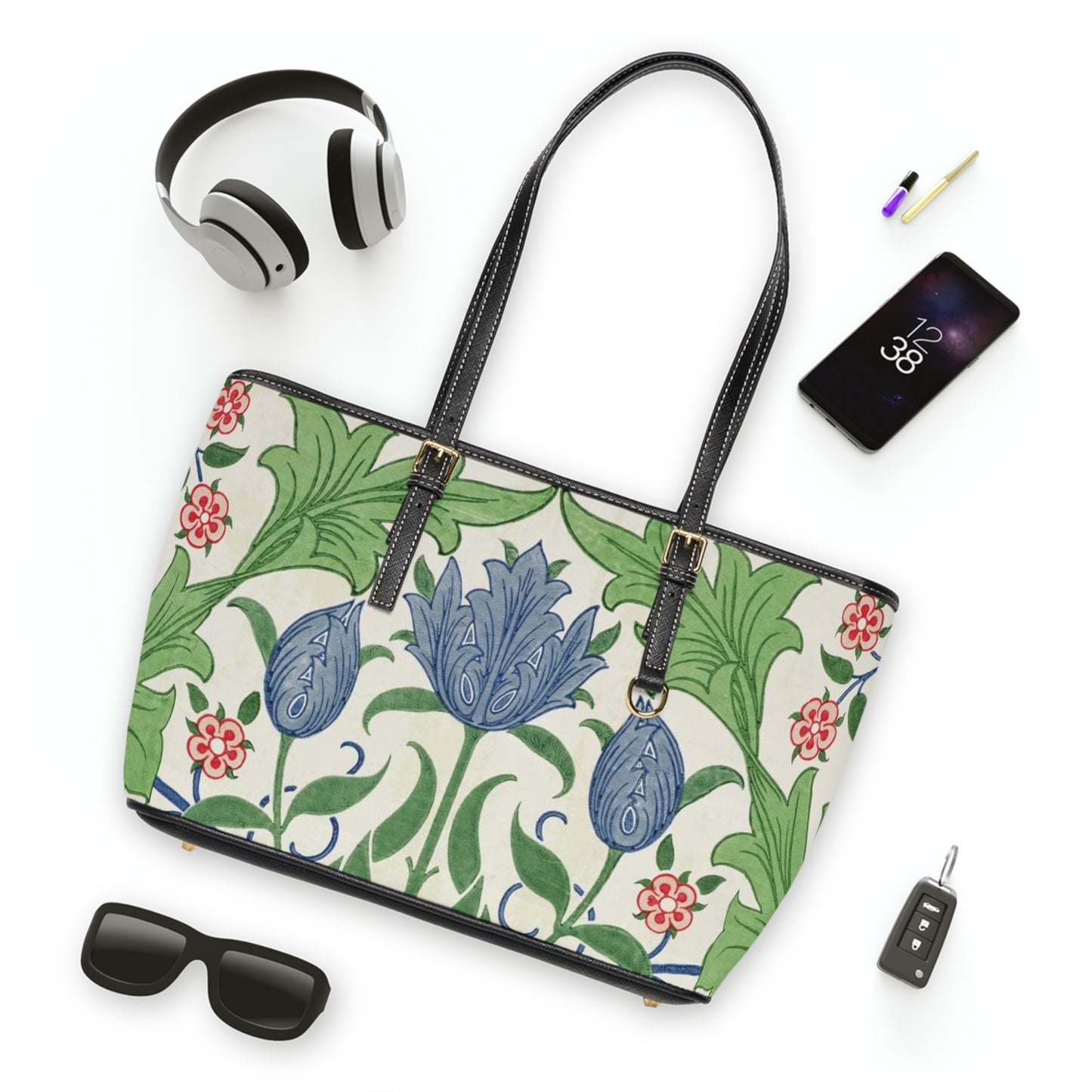 William Morris Blue Flower PU Leather Shoulder Bag