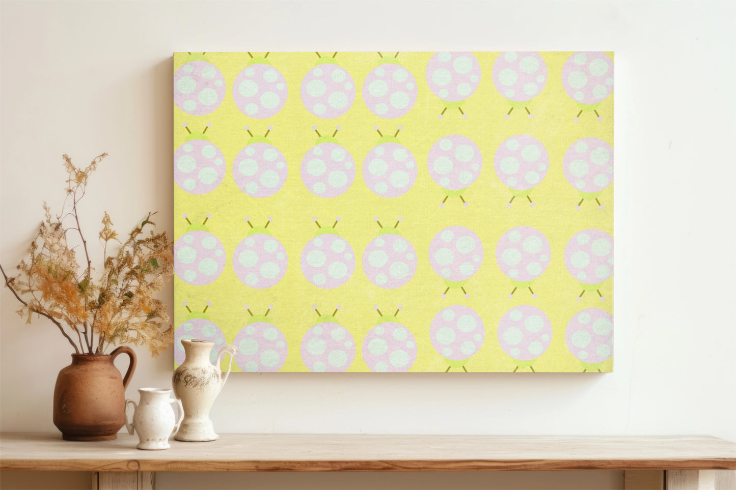 Pastel Ladybug Parade Wrapped Canvas Wall Art Print